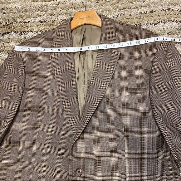 Lauren Ralph Lauren 44R Blazer Wool Silk Brown Glen Plaid Jacket - Picture 9 of 11